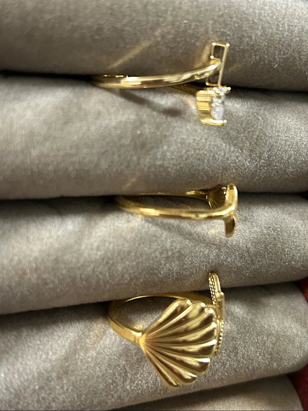 3-Rings Initial 'A', Seashell, and mermaid tail Ring Set Gold Tone -Kids Jewelry